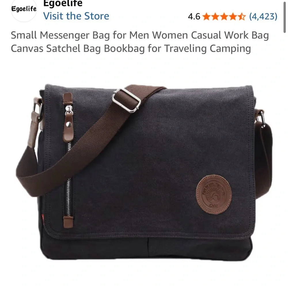Canvas Messenger Bag in Dark Gray with Adjustable Strap